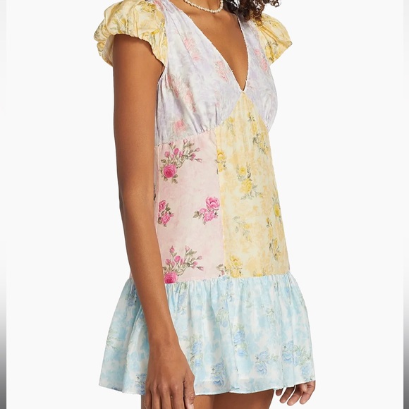 Loveshackfancy Rainbow Clouds Russ Patchwork Silk Minidress - Picture 5 of 11